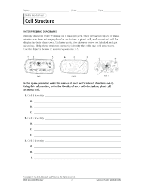 Skills Worksheet Cell Structure Woodland Hills School  Form