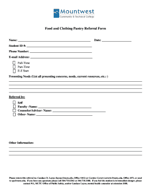 Food and Clothing Pantry Referral Form Mctcedu