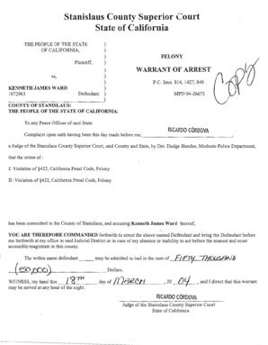 Arrest Warrant California  Form