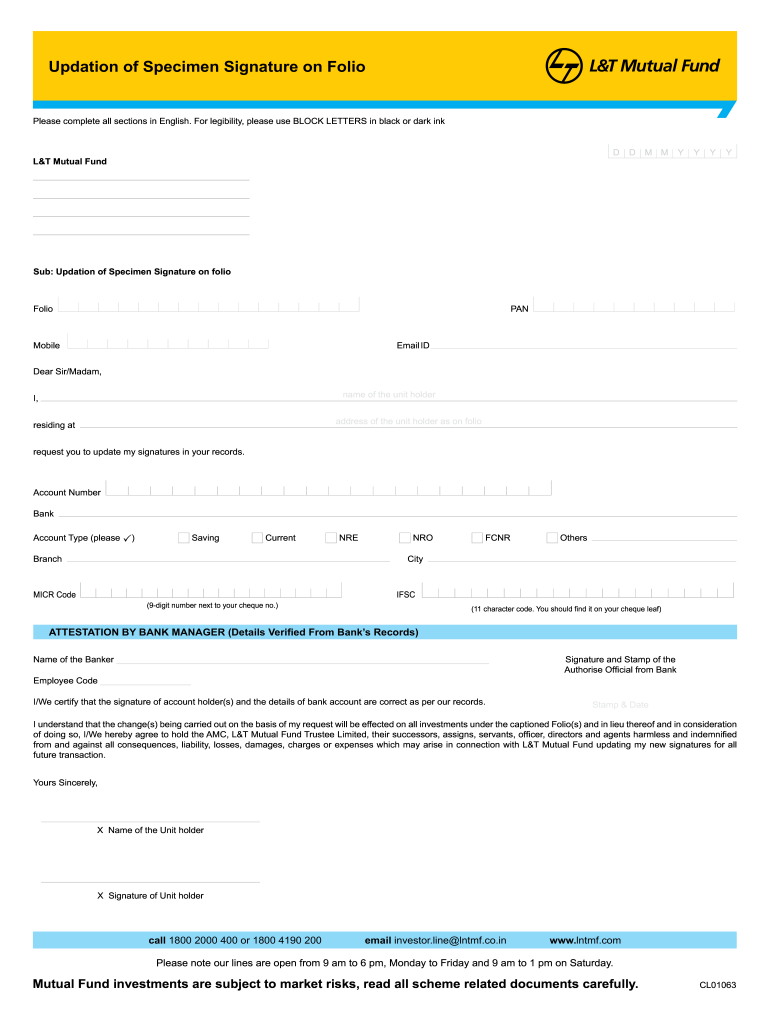 Mutual Fund Signature Verification Form
