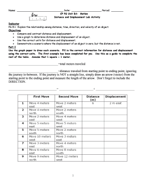 Distance and Displacement Lab Activity Answer Key  Form