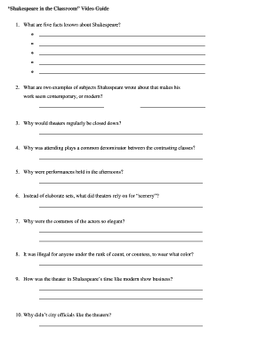Shakespeare in the Classroom Video Guide Answer Key  Form