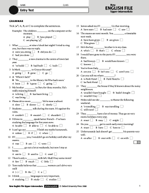 English File Upper Intermediate Entry Test  Form