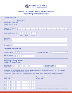 Application Form for Mobile Banking Service DfafOn Als