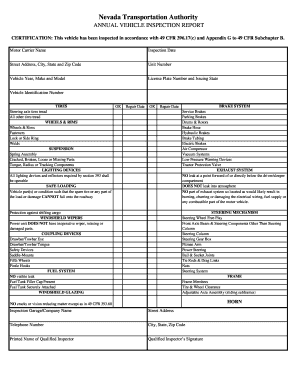 ANNUAL VEHICLE INSPECTION REPORT Nevada Nta Nv  Form