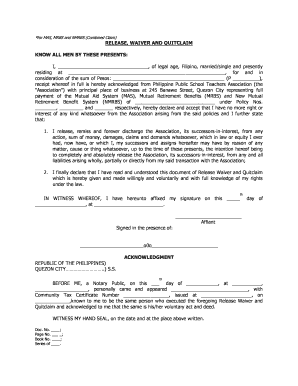 Release Waiver Quitclaim Template  Form