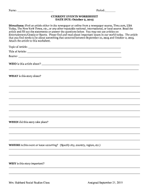 Current Events Worksheet PDF  Form