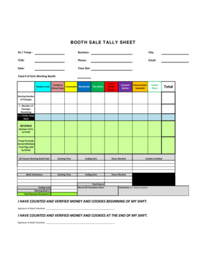 Booth Sale Tally Sheet  Form