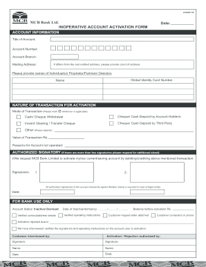 Equity Bank Dormant Account Activation Form