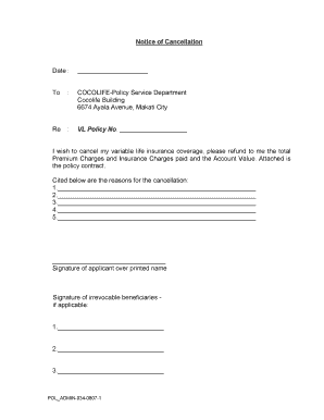 Cocolife Cancellation  Form