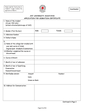 Jntua Migration Certificate  Form