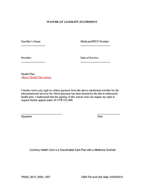 Waiver of Liability Statement  Form