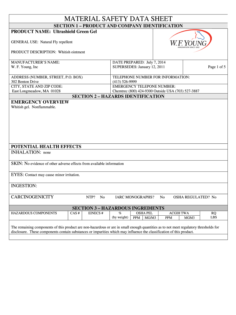  MATERIAL SAFETY DATA SHEET Absorbine 2014-2024