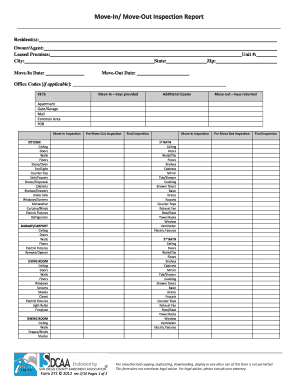 Move in Move Out Inspection Report  Form