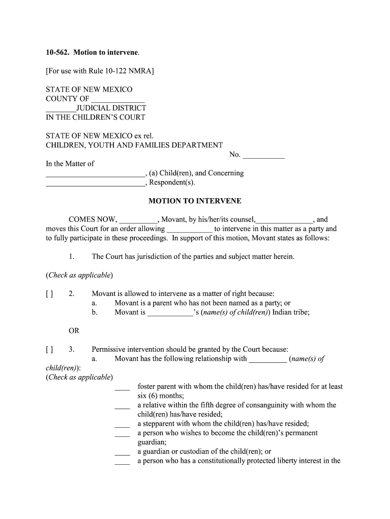 10 562 Motion to Intervene New Mexico Compilation Comm Nmcompcomm  Form
