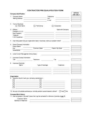 CONTRACTOR PRE QUALIFICATION FORM St Clair