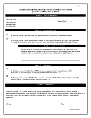 Arrest Conviction Report  Form