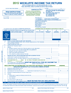 Wickliffe Income Tax Return the City of Wickliffe  Form