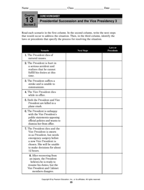 Presidential Succession Worksheet Answers  Form