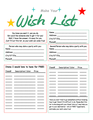 Host Wish List Site Impressions  Form