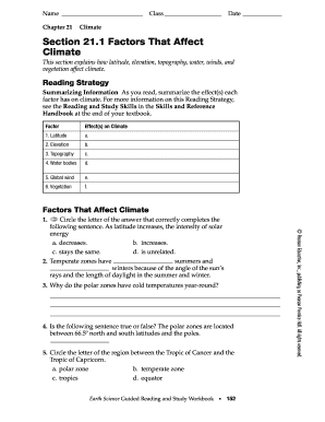 Factors Affecting Climate Worksheet PDF  Form