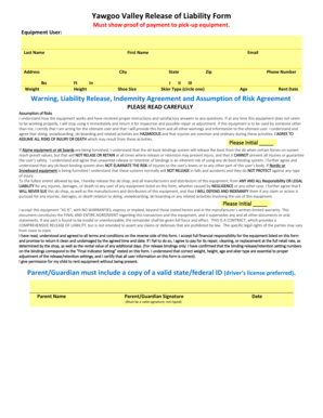 Yawgoo Valley Release of Liability Form