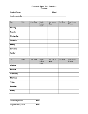 Community Based Work Experience Timesheet MTP  Form