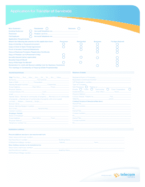 Application for Transfer of Services Telecom Namibia Telecom  Form