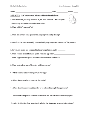 Miracle of Life Worksheet Answers  Form