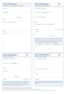 Certificate of Transference the Church of Scotland Churchofscotland Org  Form