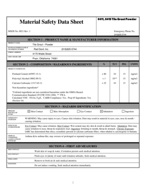 Material Safety Data Sheet 0411 0415 Tile Grout Powder  Form