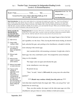 Teacher Copy Assessment for Independent Reading Levels  Form