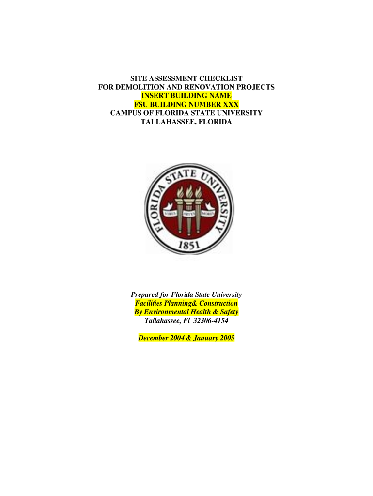  SITE ASSESSMENT CHECKLIST FSU Facilities 2005-2024