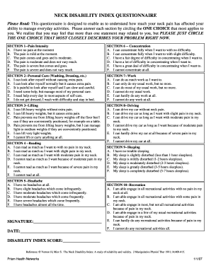 Neck Disability Index  Form