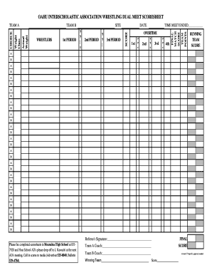 Wrestling Score Sheet  Form