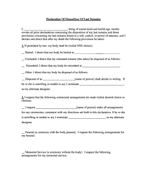 Colorado Declaration of Disposition of Last Remains  Form