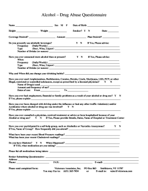 Substance Abuse Questionnaire  Form