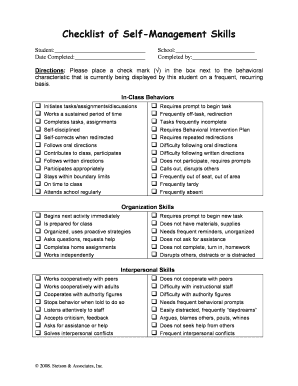 Checklist of Self Management Skills  Form