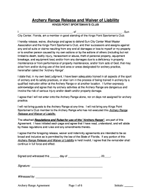 Archery Range Release and Waiver of Liability  Form