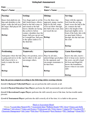 Volleyball Assessment PE Central  Form