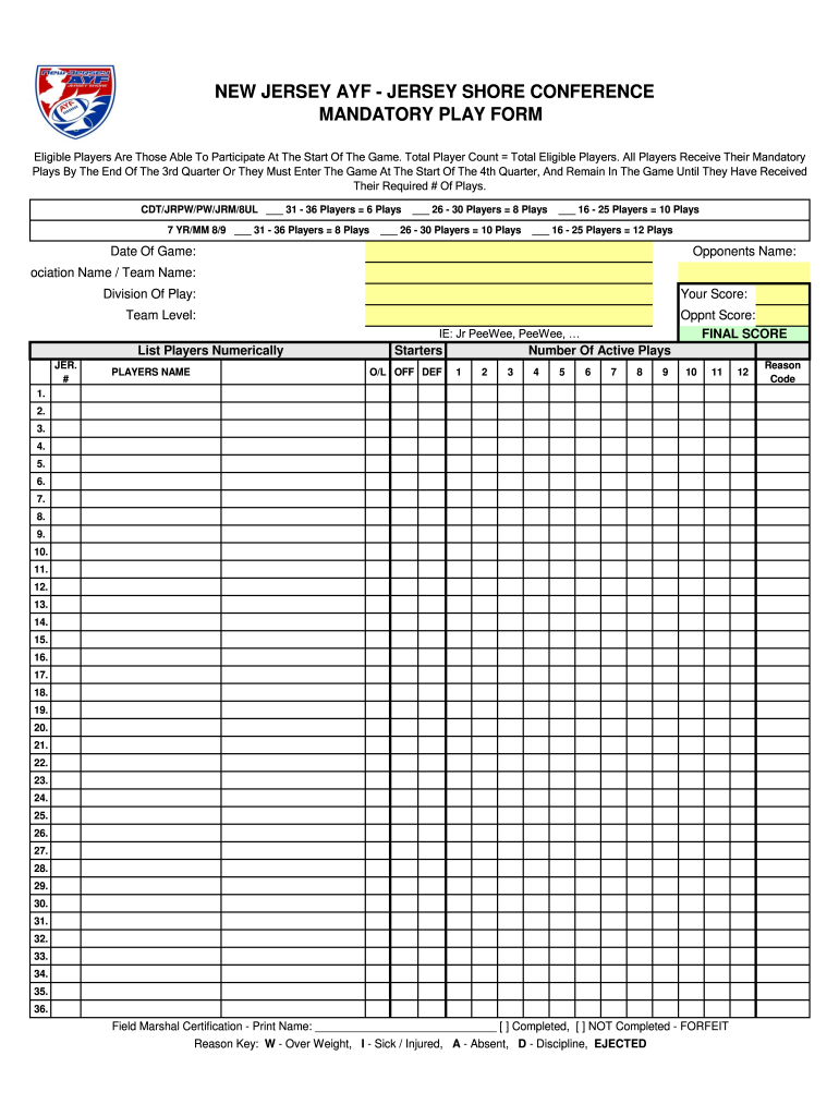 Ayf Jersey Shore Conference  Form