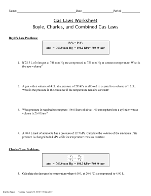 Combined Gas Law Worksheet  Form