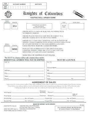 Knights of Columbus Tootsie Roll Order Form