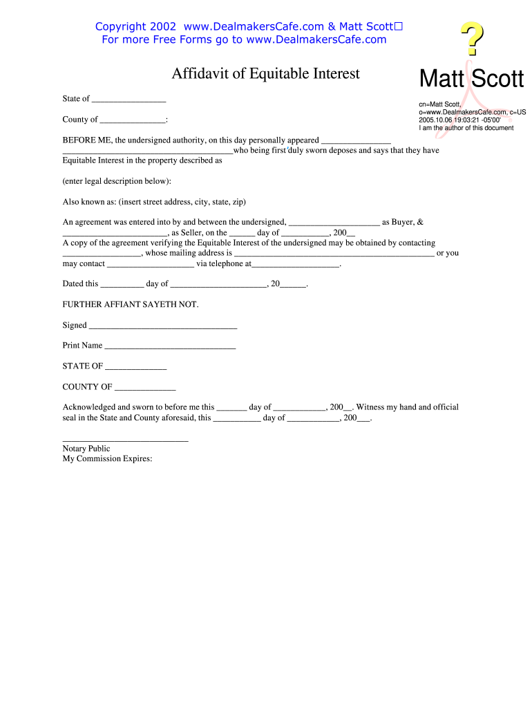 Affidavit of Equitable Interest  Form