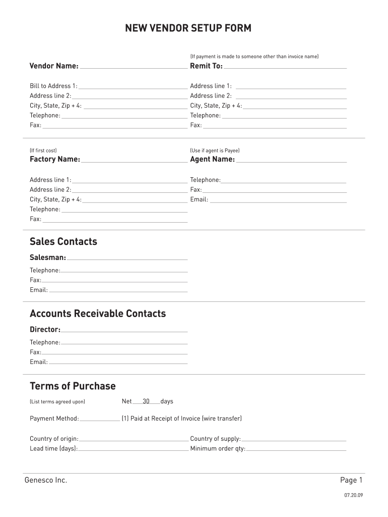  Samples of Vendor Set Up Forms 2009-2024
