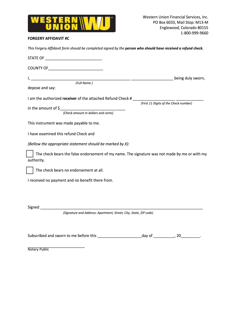 Western Union Affidavit  Form