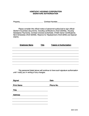 Signature of Authorization Form Kentucky Housing Corporation Kyhousing