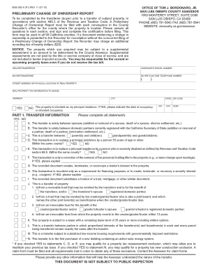 Preliminary Change of Ownership Report County of San Luis  Form