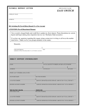 Mechanics Bank Direct Deposit Form