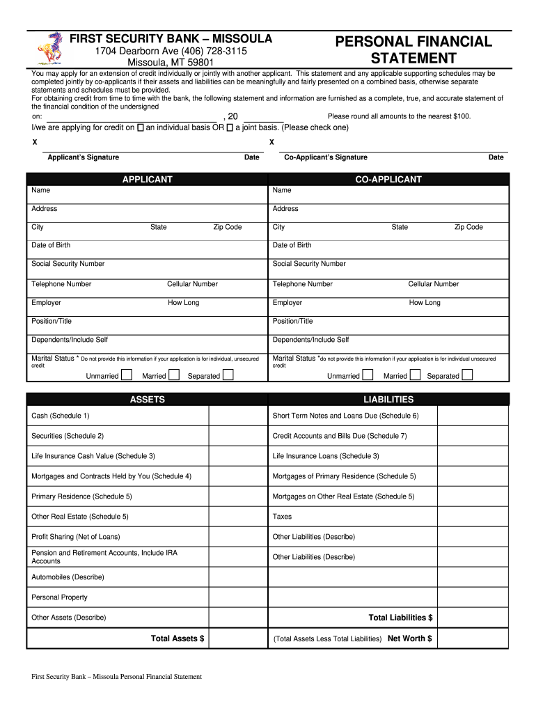 First Security Bank Missoula  Form